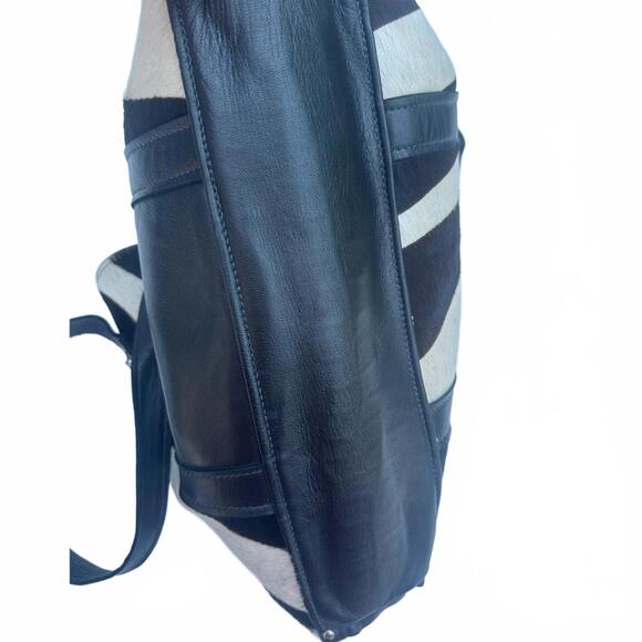CIMMARON Zebra Black and White Haircalf Leather Large Tote Shoulder Bag - Picture 7 of 9